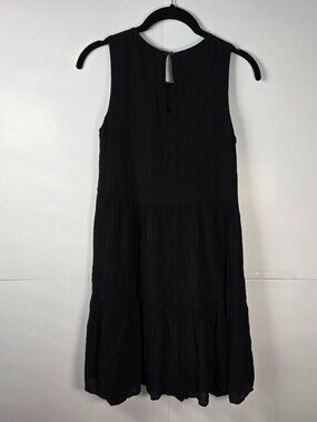 Banana Republic Black Tiered Mini Dress Swing Fit Crinkle Crepe A-Line Size XSP